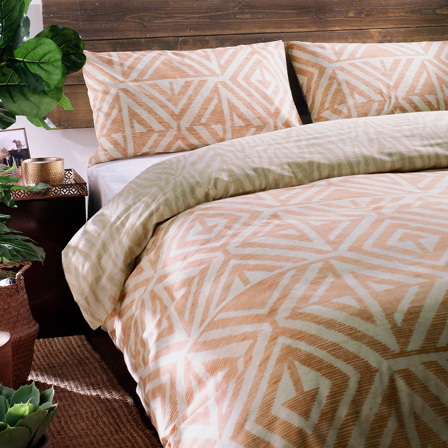 Tanza Global Geometric Duvet Cover Set Terracotta