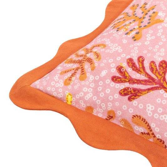 Coral Scalloped Cushion - orange / pink