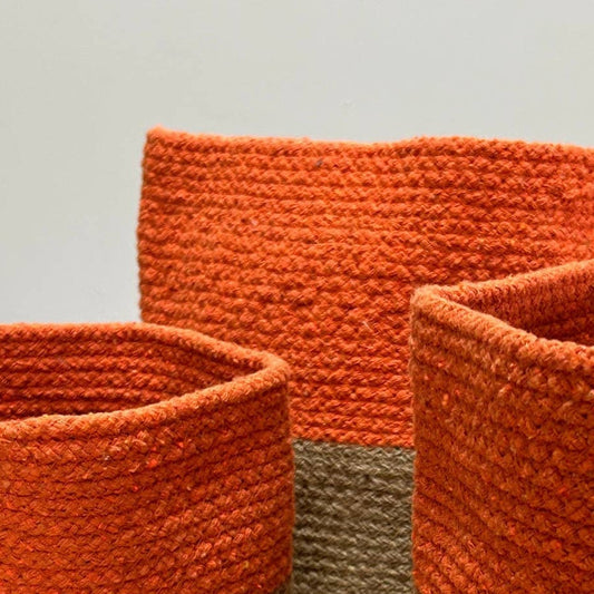 Set of 3 Cotton Rope Storage Baskets - Orange