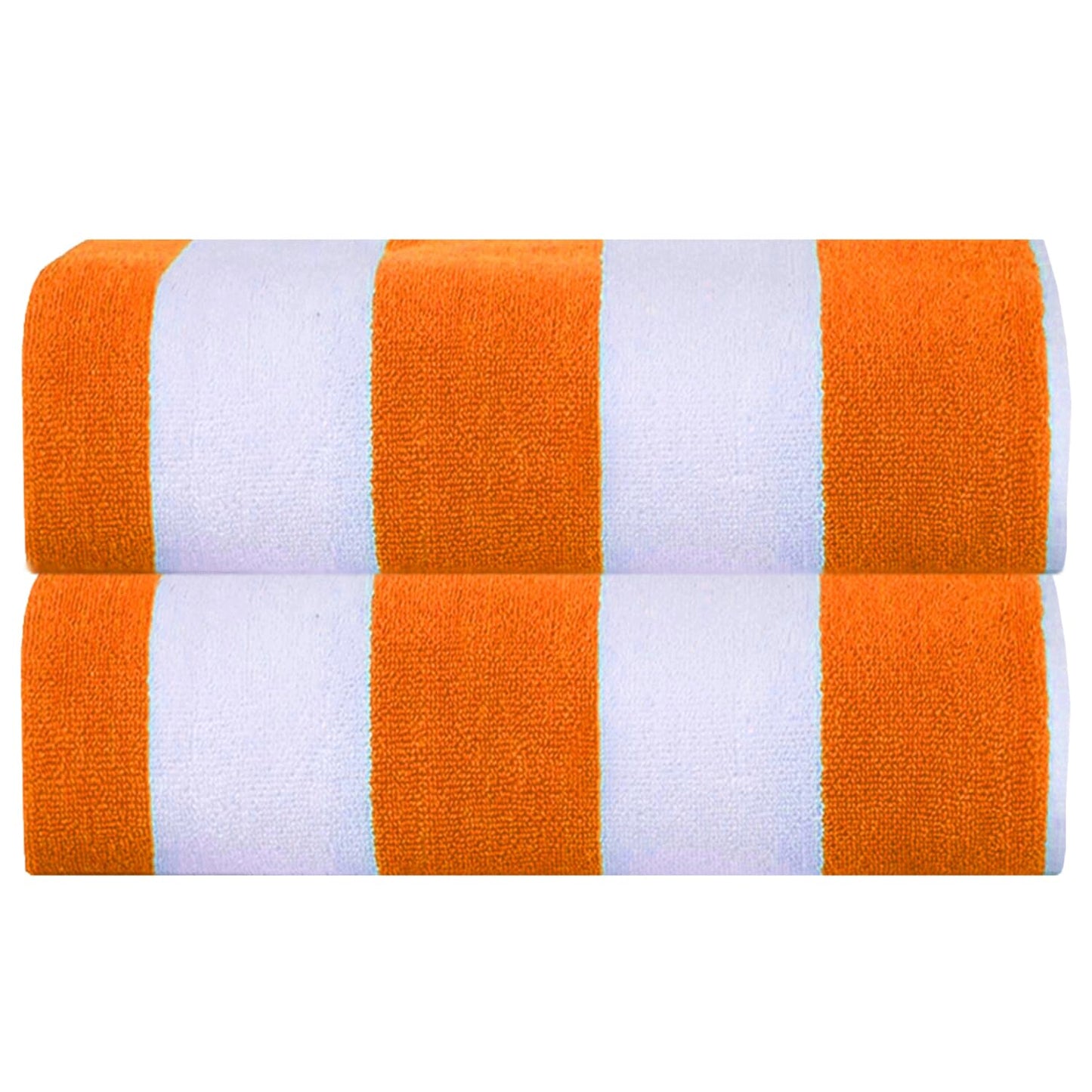 Set of 2 Cotton Terry Orange Cabana Striped Beach Towels
