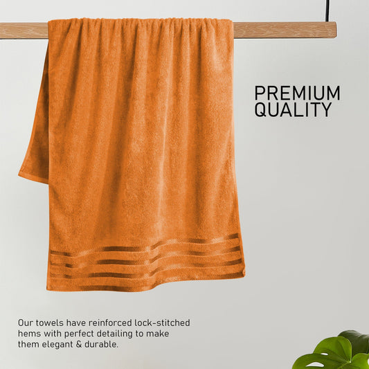 Belmont Viscose Stripe Orange Towels 100% Cotton Hotel Quality