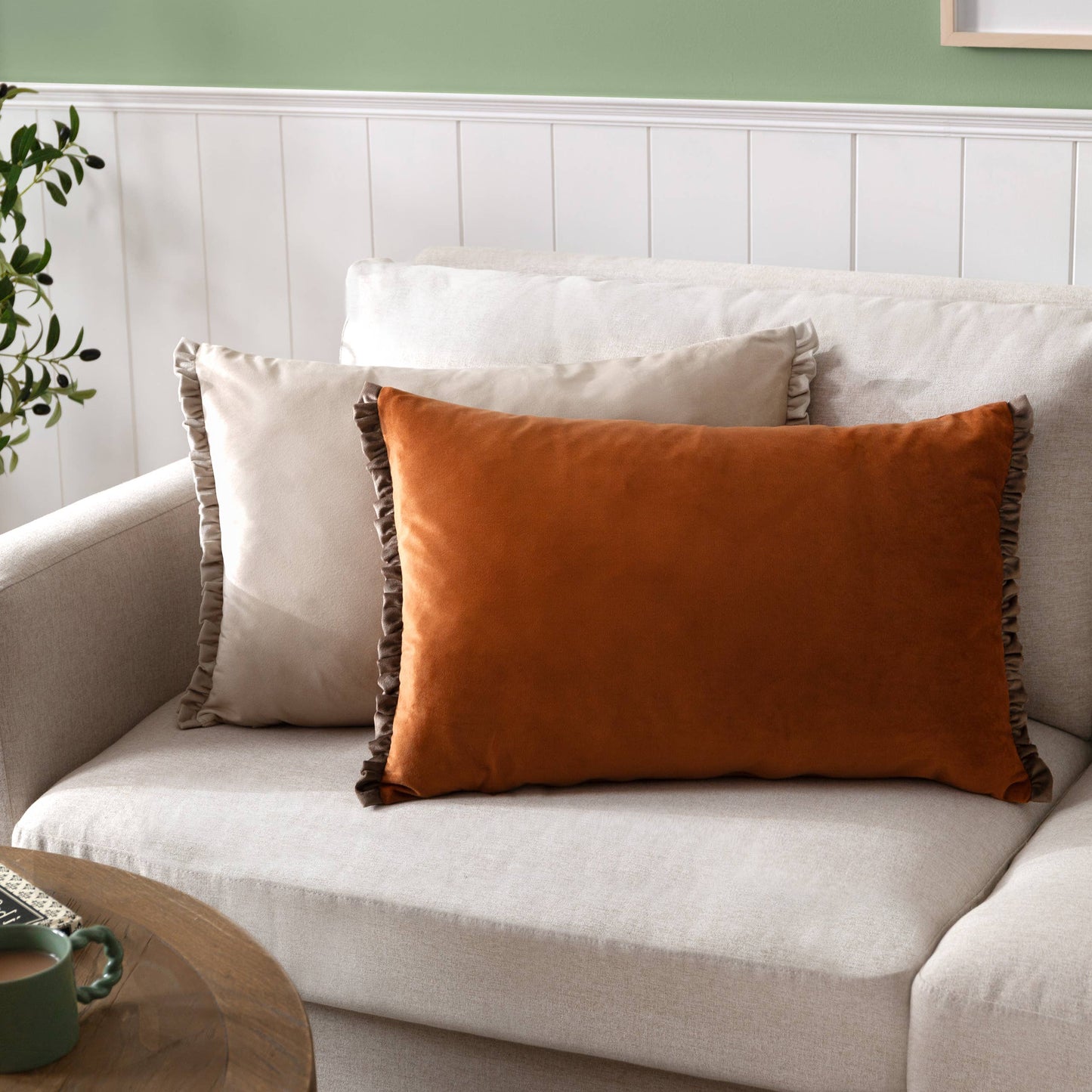 Tilly Velvet Lumbar Cushion with Ruffle Frill Trim