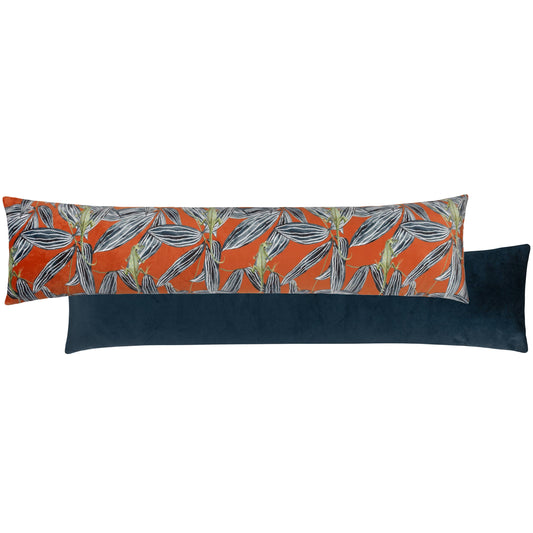 Vibrant tropical draught excluder with hand-painted lizards and monochrome grey leaves.