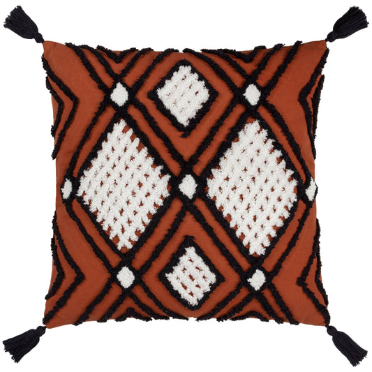 Aquene Geometric Tufted Cotton Cushion with Corner Tassels