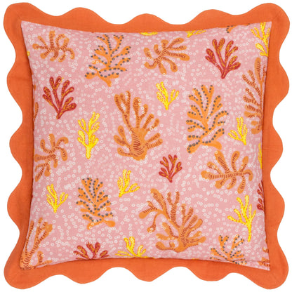 Coral Scalloped Cushion - orange / pink