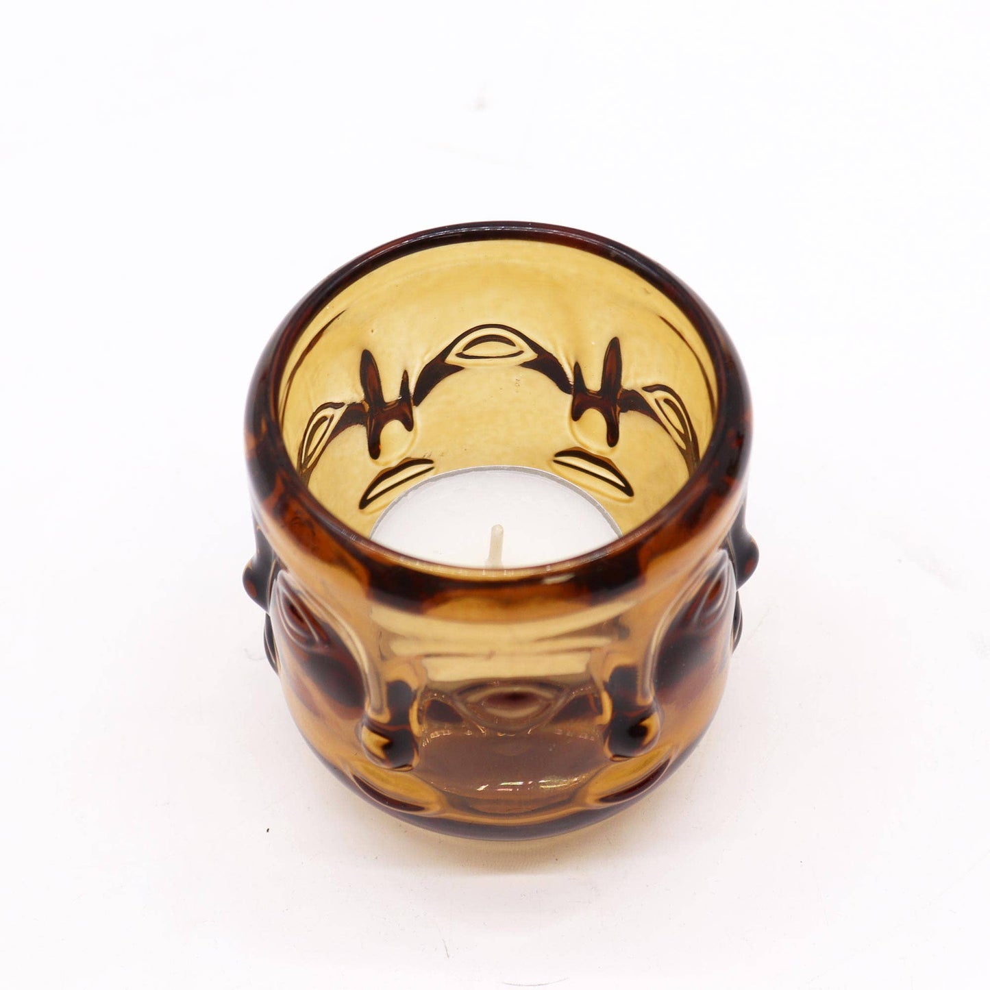 Buddha Face Candle Jar - Antique Amber