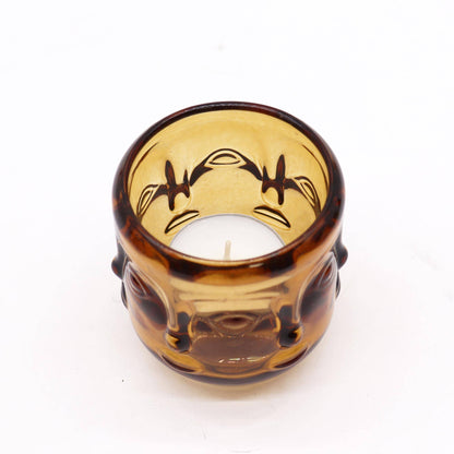 Buddha Face Candle Jar - Antique Amber