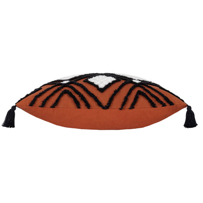 Aquene Geometric Tufted Cotton Cushion with Corner Tassels
