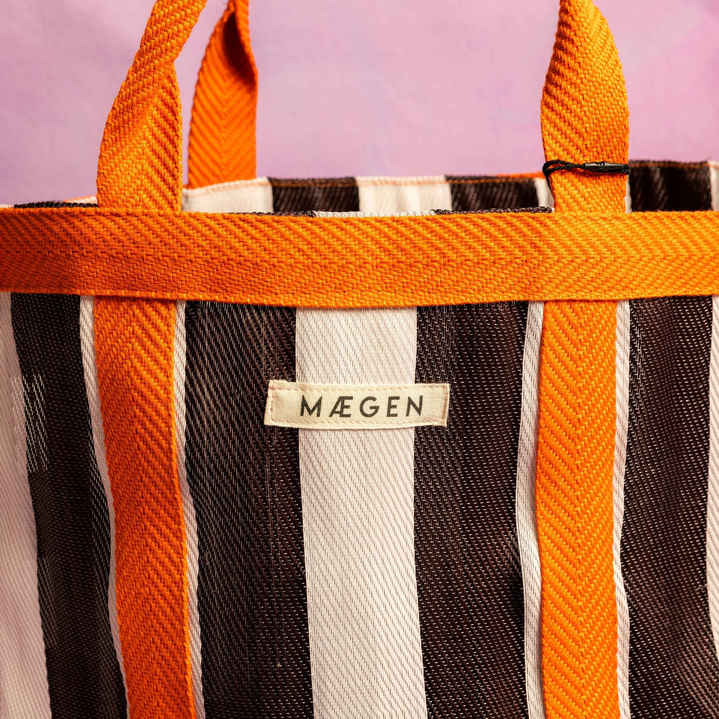 Orange, White & Aubergine Striped Bag