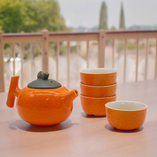 Orange Herbal Teapot Set - Pot & Four Cups