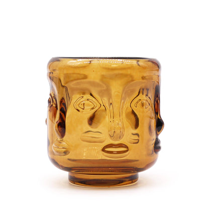 Buddha Face Candle Jar - Antique Amber