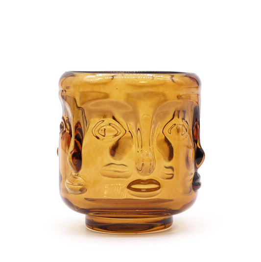 Buddha Face Candle Jar - Antique Amber