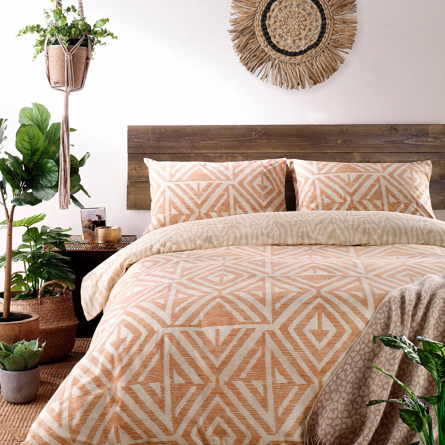 Tanza Global Geometric Duvet Cover Set Terracotta