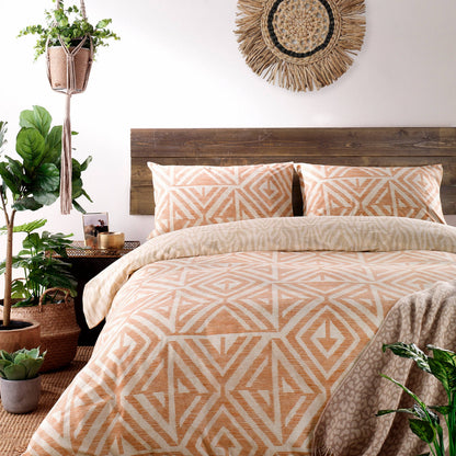 Tanza Global Geometric Duvet Cover Set Terracotta