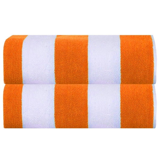 Set of 2 Cotton Terry Orange Cabana Striped Beach Towels