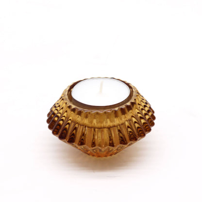 Flower Reversible Flower Candle / Tealight Holder - Antique Amber