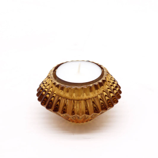 Flower Reversible Flower Candle / Tealight Holder - Antique Amber