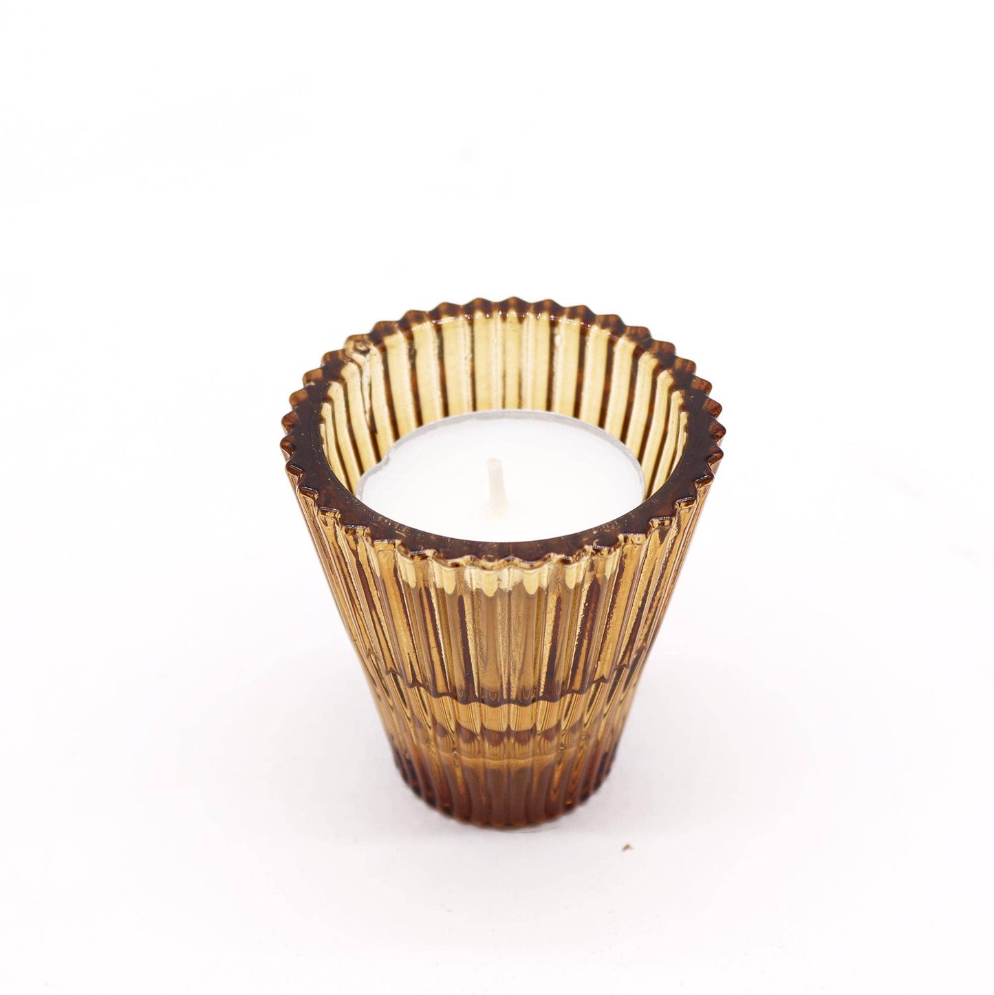 Ribbed Reversible Candle / Tealight Holder - Antique Amber