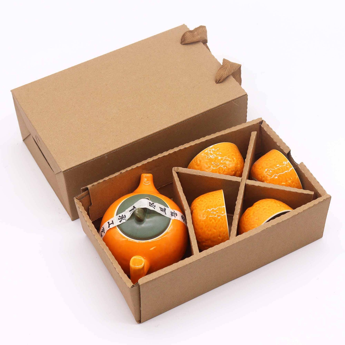 Orange Herbal Teapot Set - Pot & Four Cups