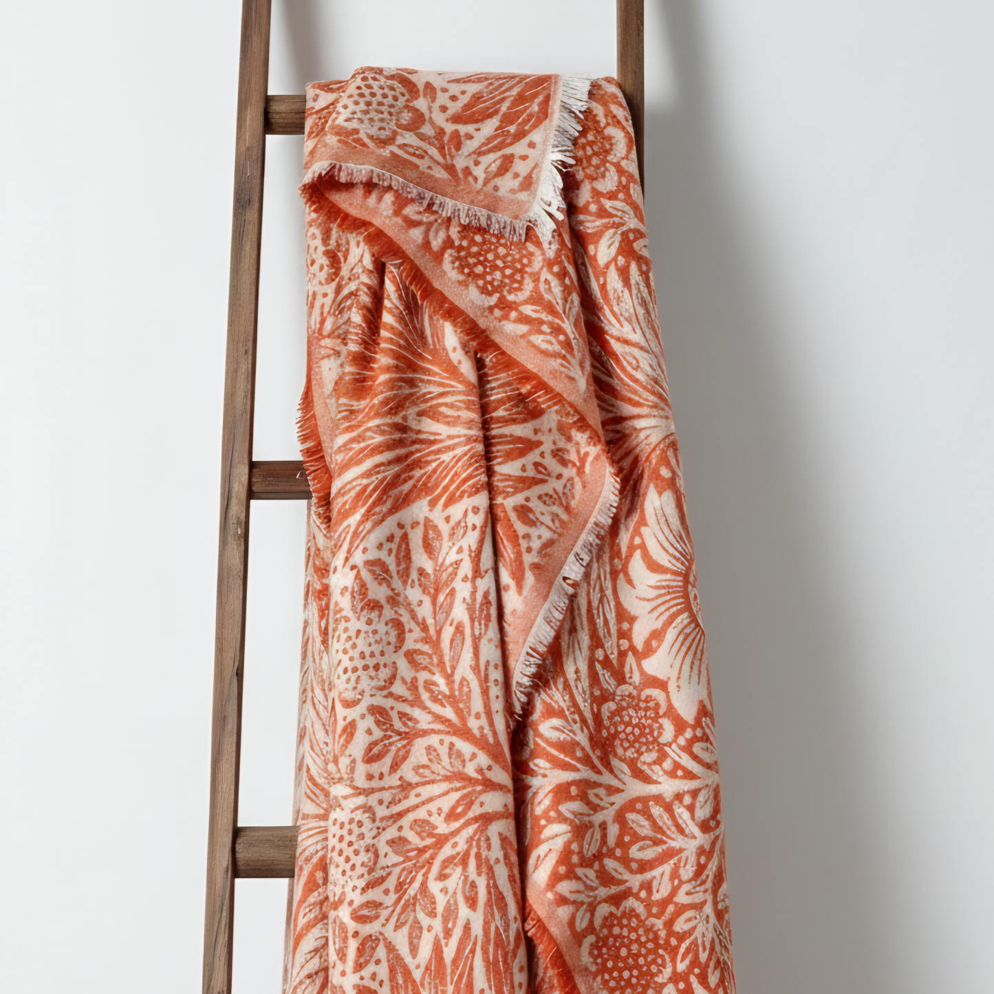 Marigold William Morris throw featuring a traditional foliage jacquard weave on soft faux mohair fabric.