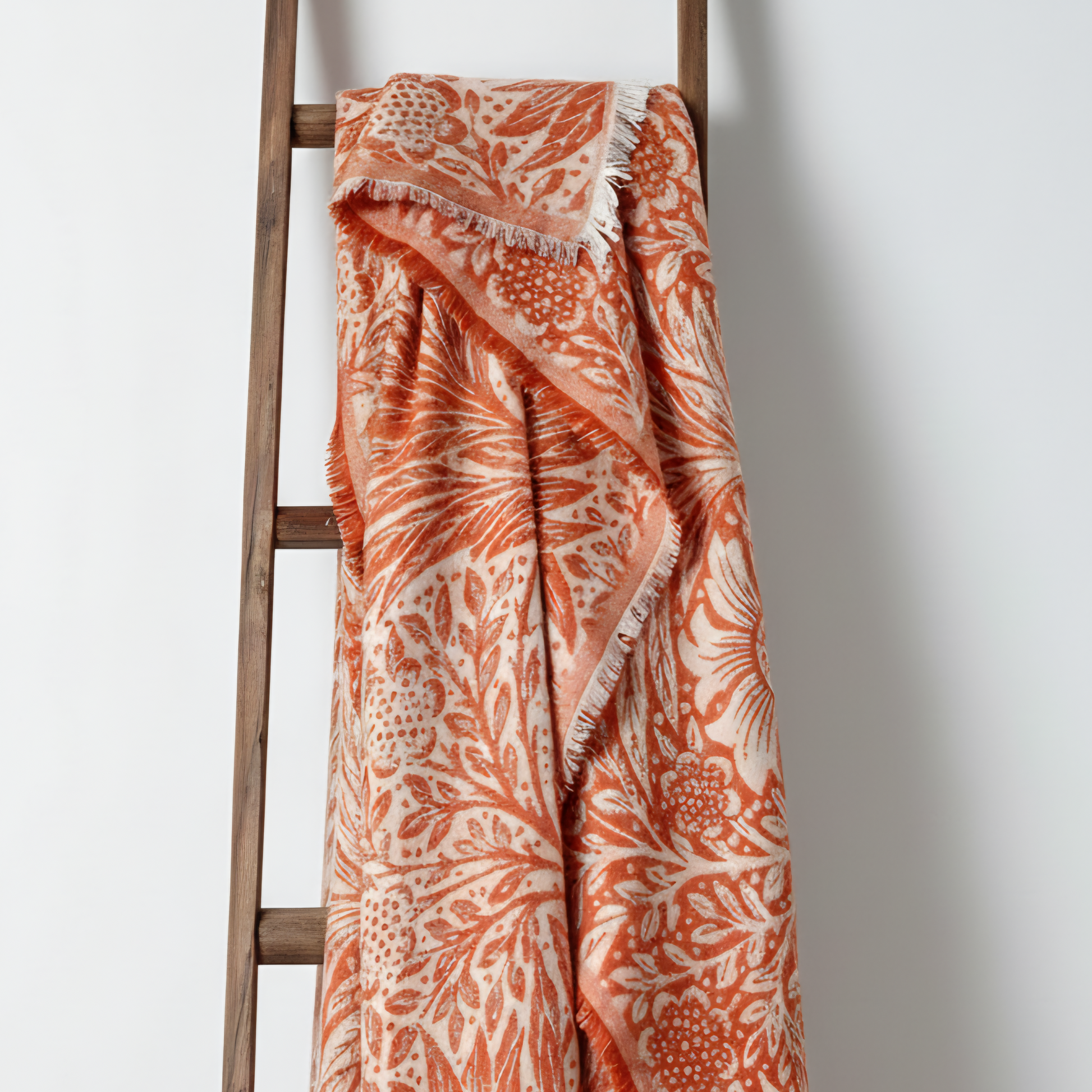 Marigold William Morris throw featuring a traditional foliage jacquard weave on soft faux mohair fabric.