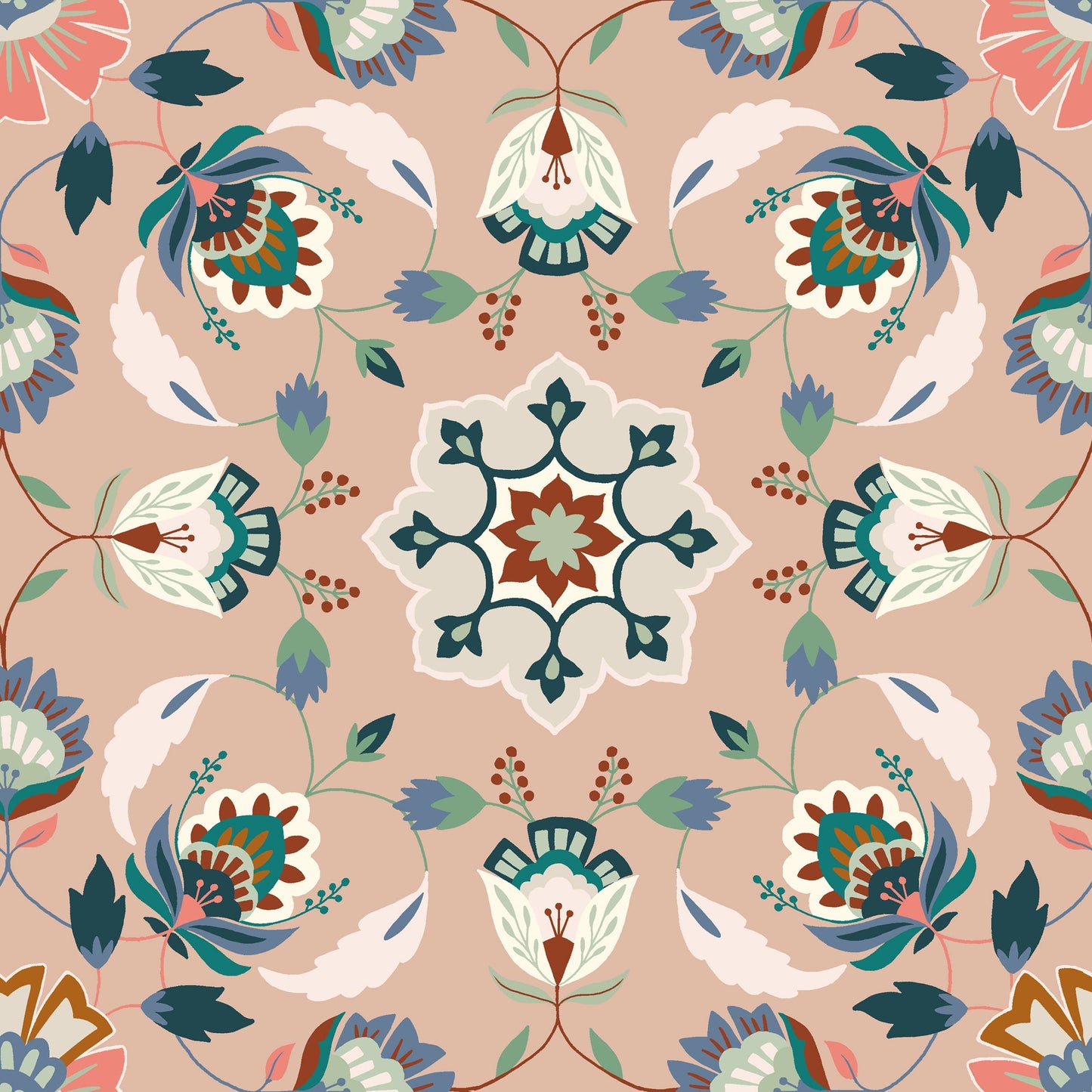 Folk Flora Reversible Traditional Folk Art Duvet Cover Set Orange