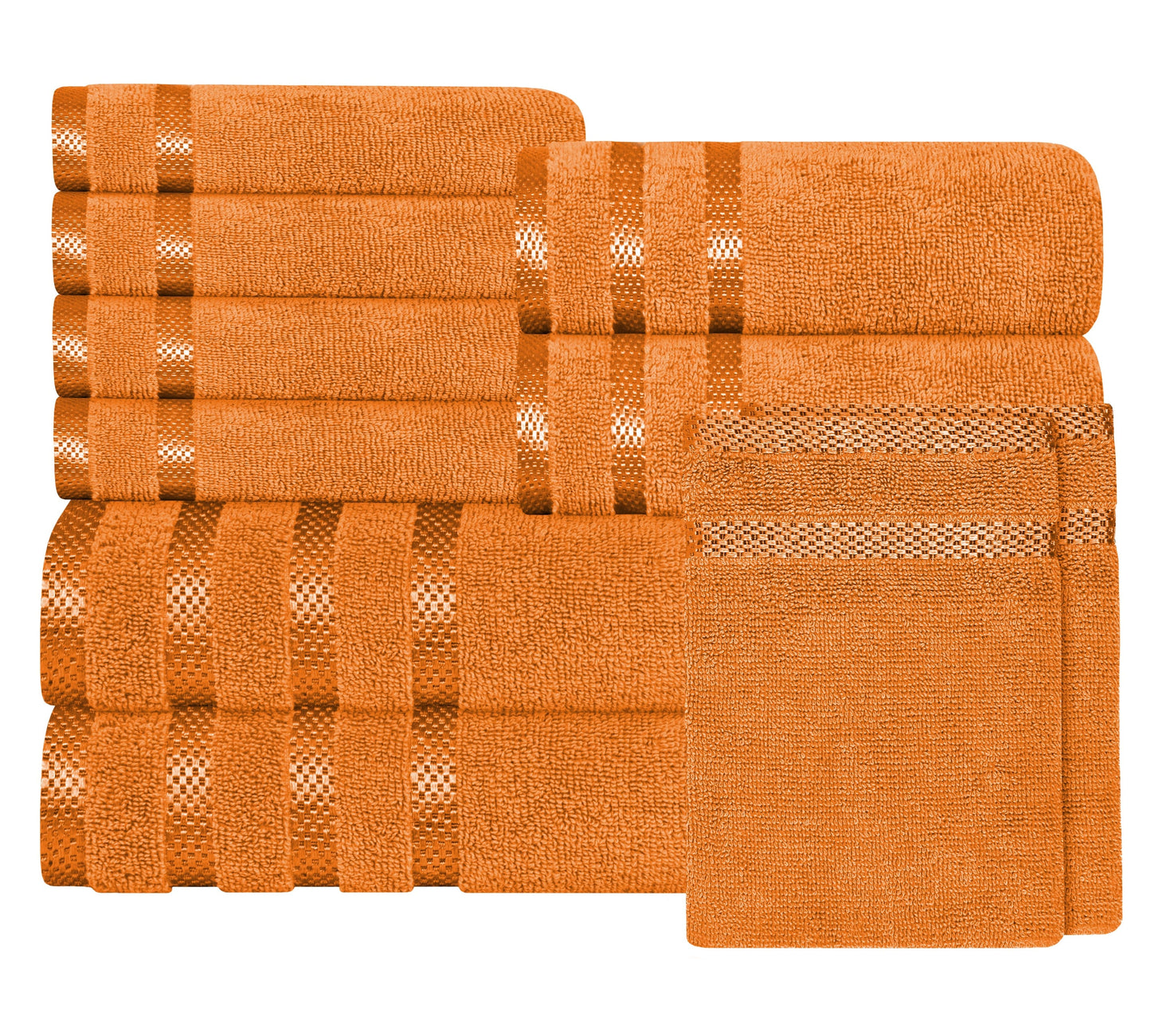 Belmont Viscose Stripe Orange Towels 100% Cotton Hotel Quality