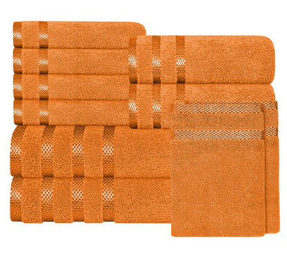 Belmont Viscose Stripe Orange Towels 100% Cotton Hotel Quality