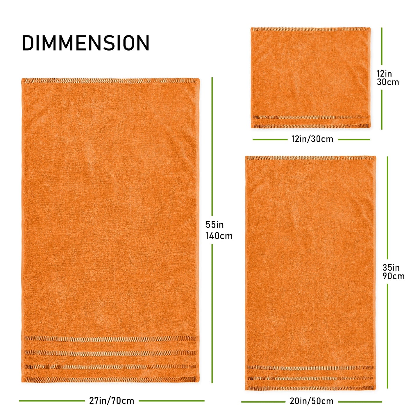 Belmont Viscose Stripe Orange Towels 100% Cotton Hotel Quality