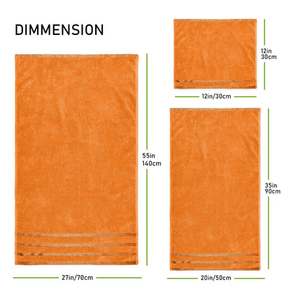 Belmont Viscose Stripe Orange Towels 100% Cotton Hotel Quality