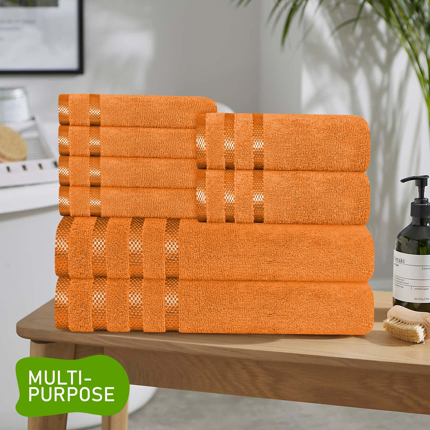 Belmont Viscose Stripe Orange Towels 100% Cotton Hotel Quality