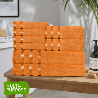 Belmont Viscose Stripe Orange Towels 100% Cotton Hotel Quality