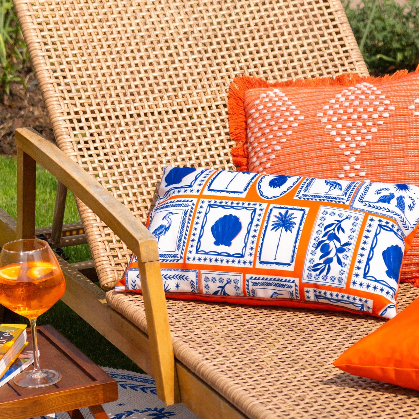 Frieze Mediterranean Greek Island Orange/Blue Outdoor Cushion
