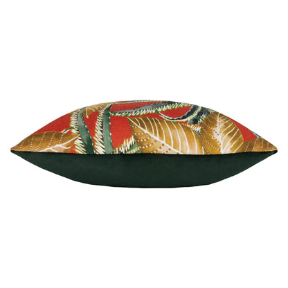 Jahi Tropical Floral & Gold Leaf Velvet Cushion Orange