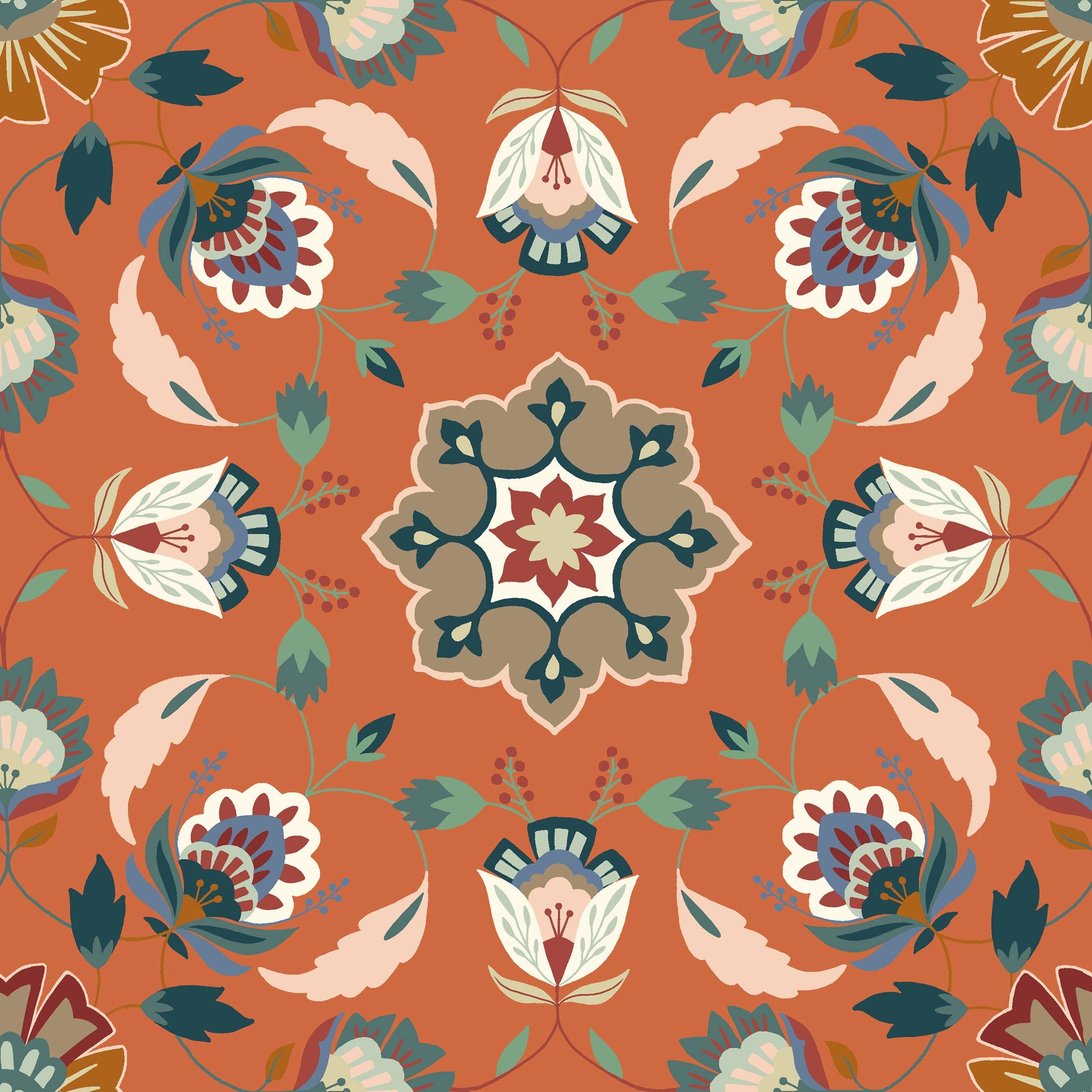 Folk Flora duvet set featuring a vibrant traditional folk art floral pattern close up