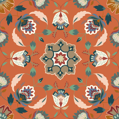 Folk Flora duvet set featuring a vibrant traditional folk art floral pattern close up