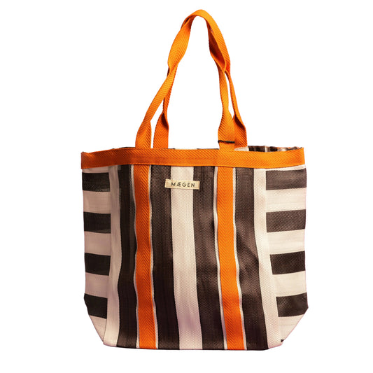 Orange, White & Aubergine Striped Bag