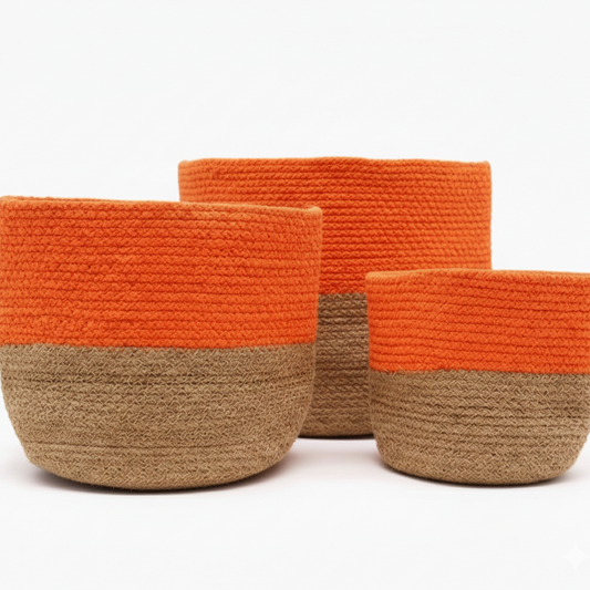 Set of 3 Cotton Rope Storage Baskets - Orange