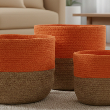 Set of 3 Cotton Rope Storage Baskets - Orange