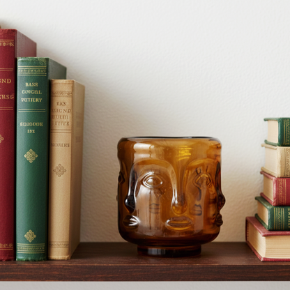 Buddha Face Candle Jar - Antique Amber